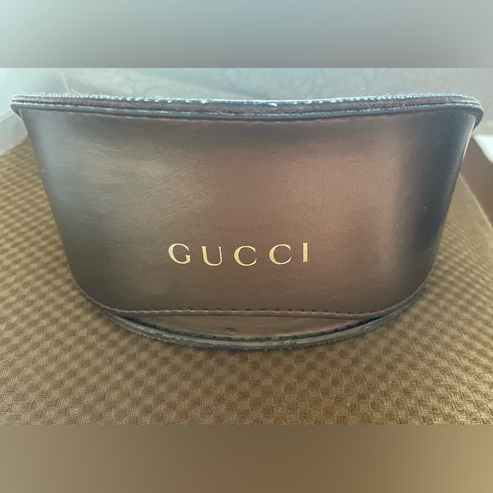 Large Gucci Gold Bronze Leather Sunglasses Case